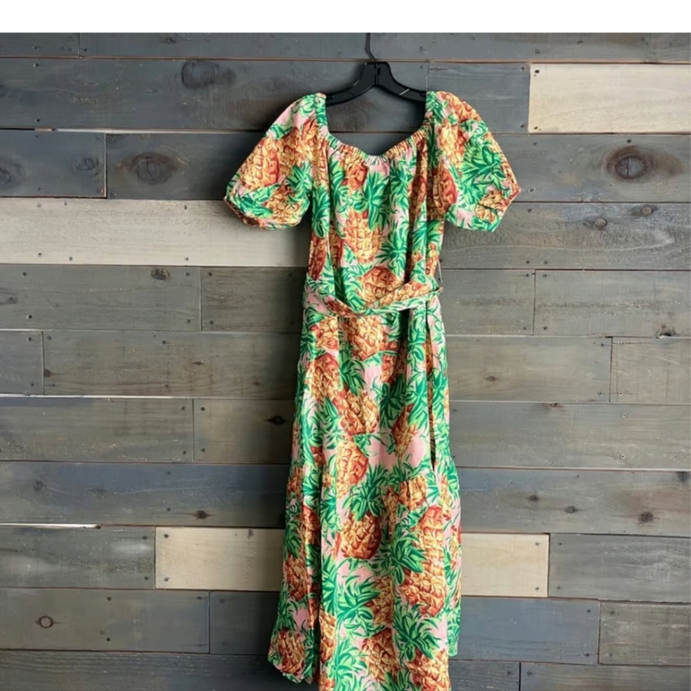Farm Rio 🍍 Pineapple Garden Linen Midi Dress - Picture 8 of 12